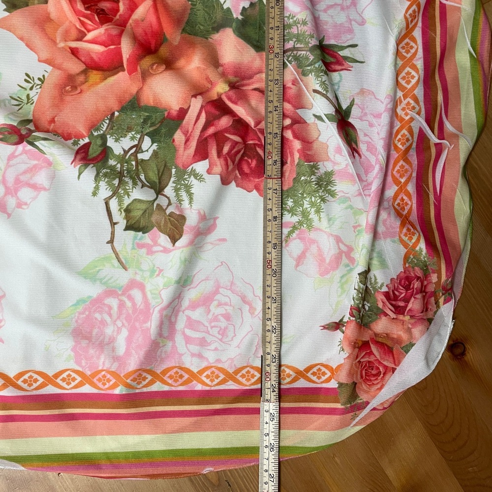 VTG Lavish Floral Rose Print Kaftan Blouse White Pink Orange Striped L USA Made - Picture 8 of 12